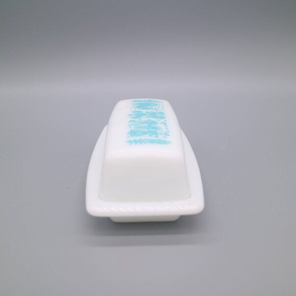 Pyrex Butter Dish Amish Butter Print Butterprint Turquoise Blue Vintage - Picture 3 of 5